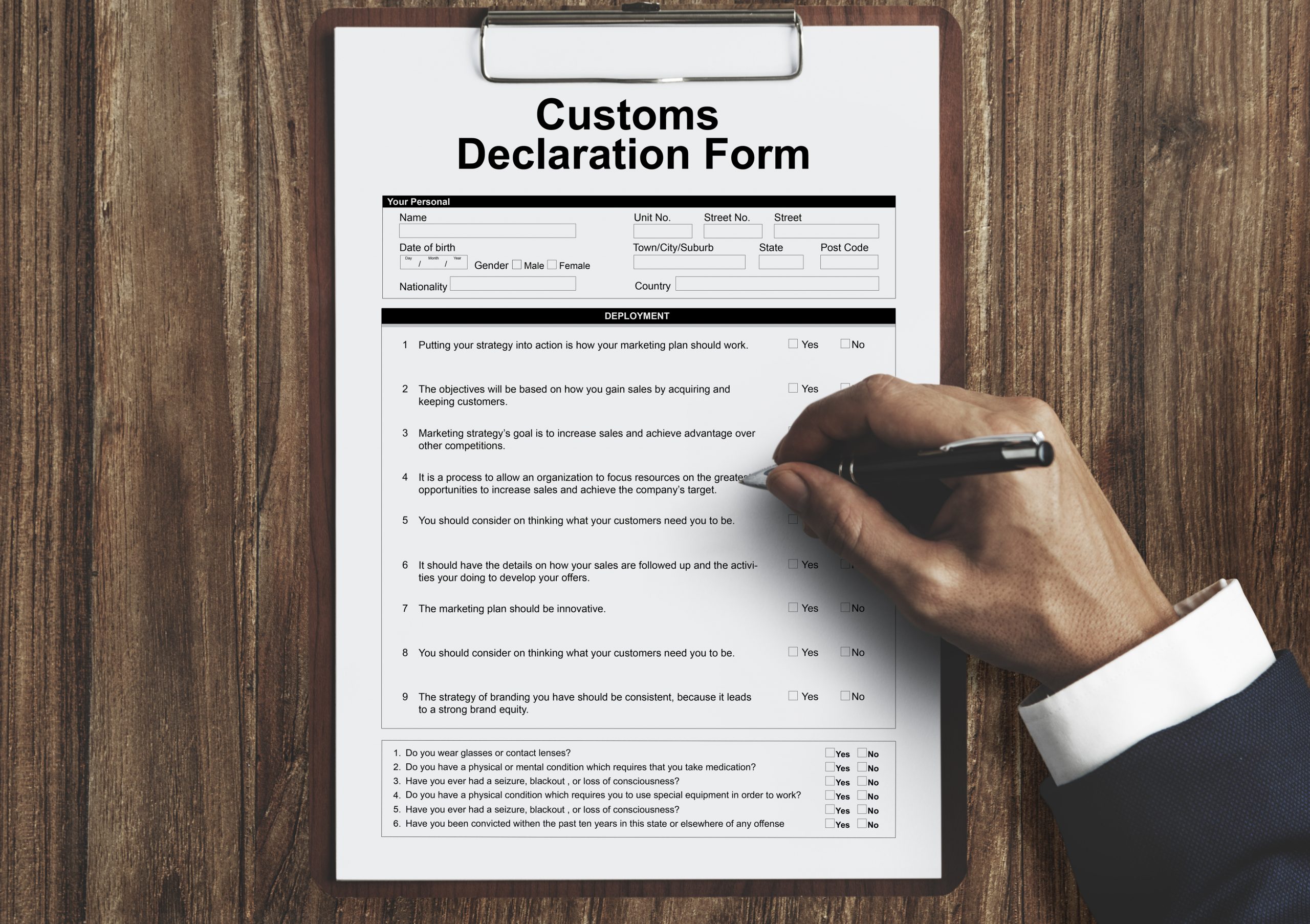 Customs Declaration Form Invoice Freight Parcel Concept